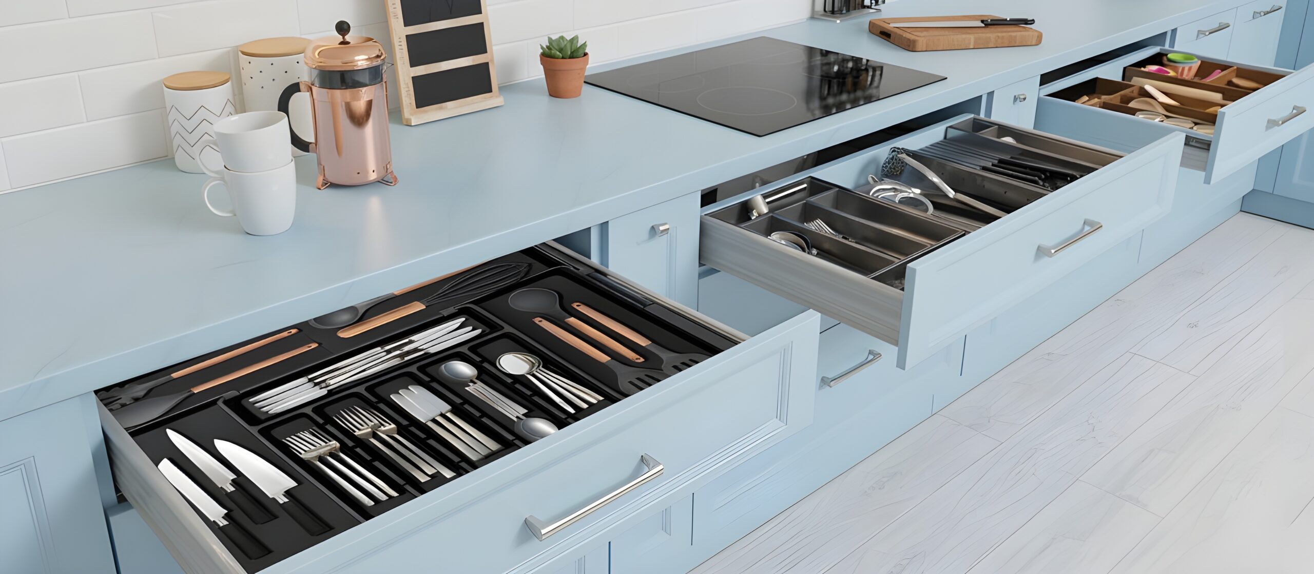 Cutlery Drawer Organiser Expandable 9 Compartment Adjustable Utensil Tray for Kitchen Drawer Storage, Silverware, Forks, Knives & Spoons Holder, Plastic Large Size 36.83 x 33.02 cm, Black - Image 3